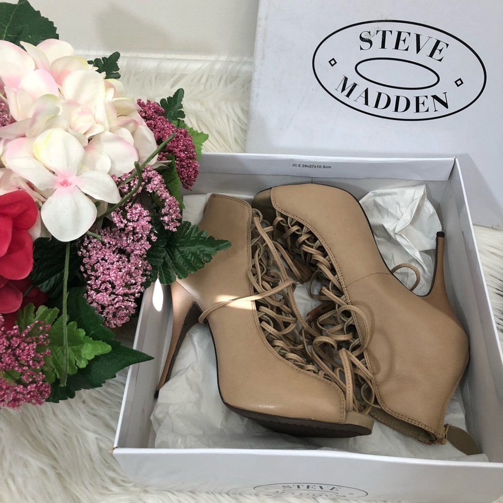 Steve Madden Rebecca Tan Leather Open Toe Boots